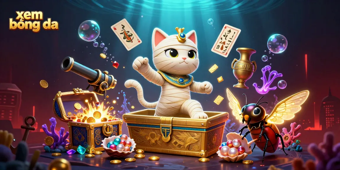 Experience xem bóng đá with vibrant characters and dynamic casino elements in an underwater treasure scene.