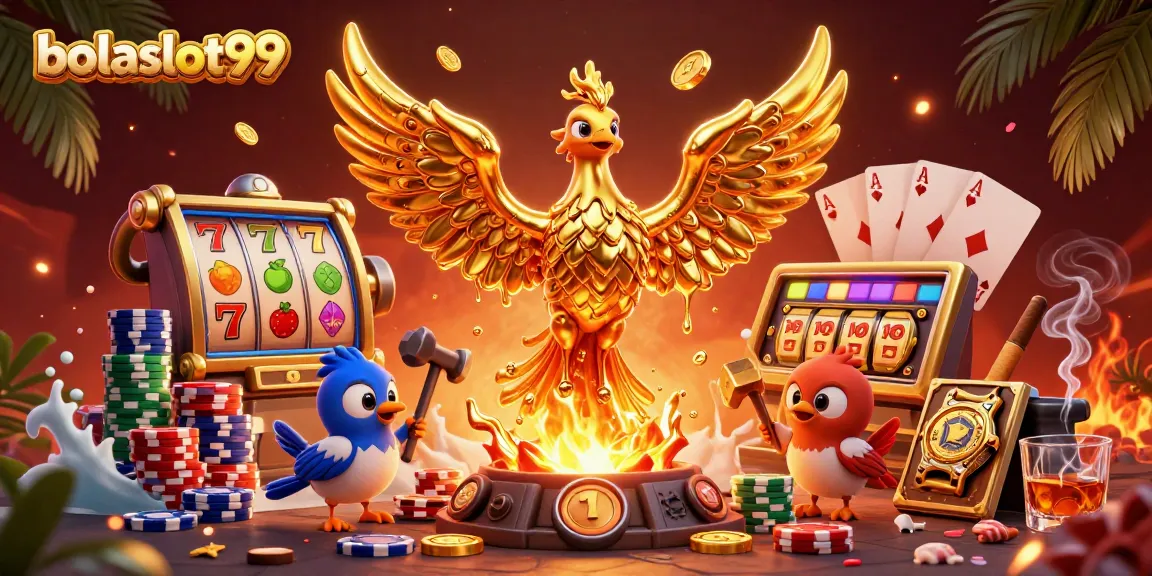Experience thrilling gameplay with bolaslot99's golden phoenix and jackpot features in this vibrant illustration.