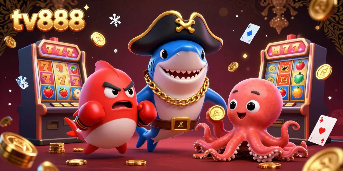 Win big with tv888 as cartoon characters enjoy thrilling casino games and lucky slots.