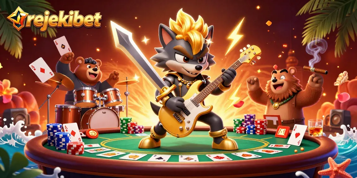 Experience thrilling gaming at rejekibet with vibrant poker action and lively characters on stage.
