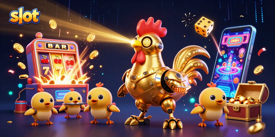 Spin vibrant slot machines to win big jackpots featuring golden rooster and baby chick drones.