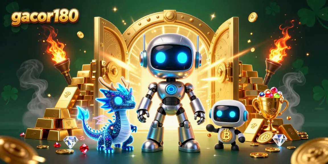 Menangkan permainan di gacor180 dengan karakter robot futuristik dan naga holografik.