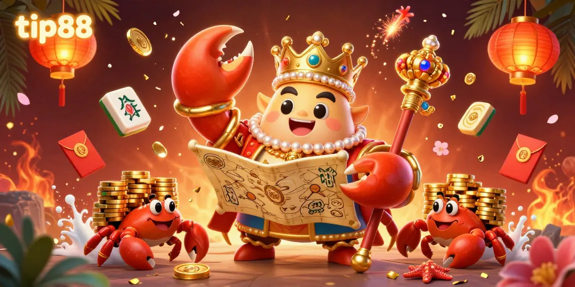 Engage with tip88's vibrant casino world featuring a golden crab emperor and treasure-filled action.