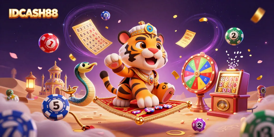 Experience exciting gameplay at IDCASH88 with animated lottery balls and vibrant casino elements.
