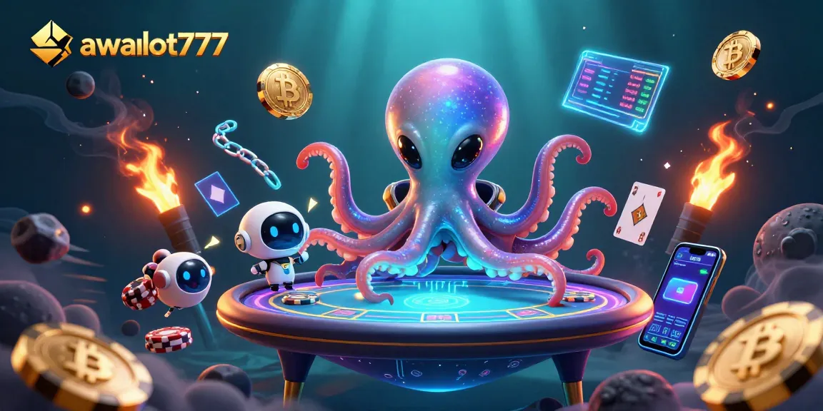 Engage with awslot777 at a vibrant alien casino featuring a holographic poker table.