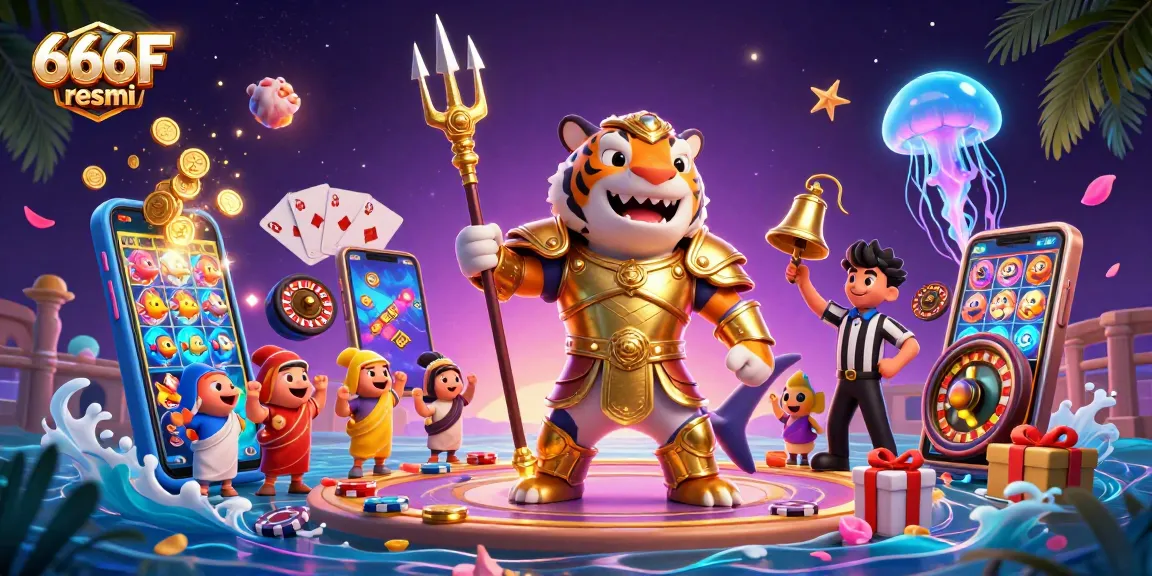 Experience the thrill of 666F resmi with vibrant slot games and casino excitement in a colorful 3D scene.