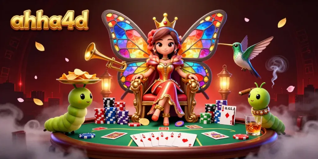 Experience the excitement of ahha4d with dynamic poker action featuring a vibrant butterfly queen.