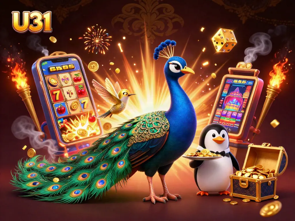Play exciting U31 slots with a lavish peacock, butler, and hummingbird amidst golden treasures.