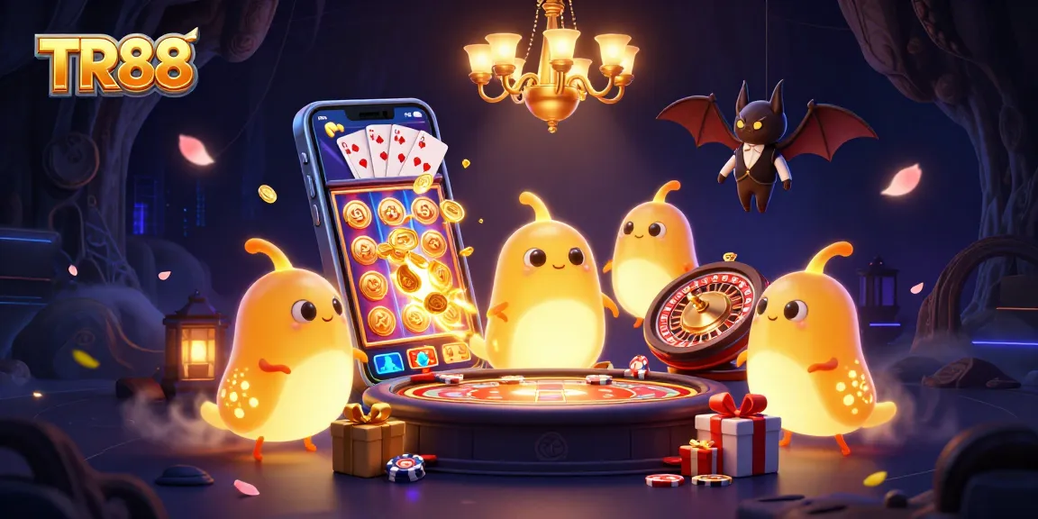 TR88 showcases an exciting cave casino scene with vibrant glowworms, gameplay elements, and thrilling ambiance.