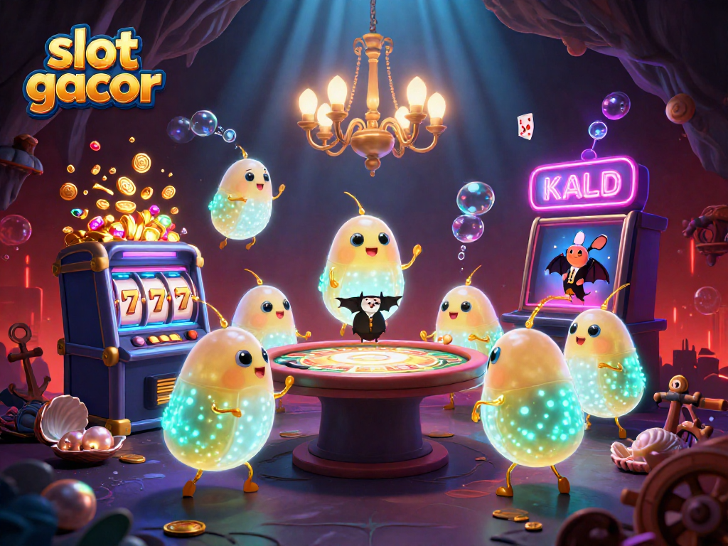 Experience slot gacor excitement with a lively cave casino scene lit by glowworms and a bat dealer.