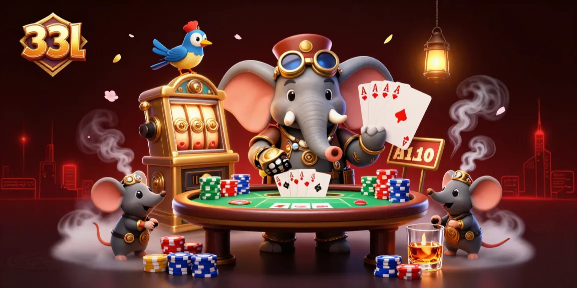 Experience 33l casino gaming with a vibrant scene featuring steampunk characters at a poker table.