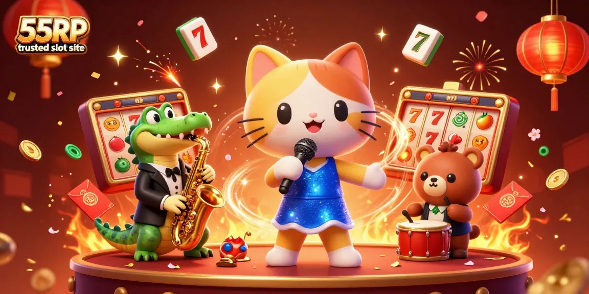 Experience the excitement at 55RP trusted slot site with vibrant characters and dynamic casino elements.