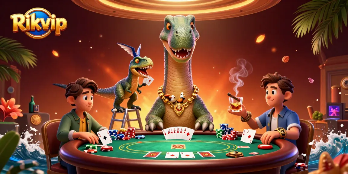 Engage in thrilling poker action at Rikvip casino with vibrant characters and rich gameplay.