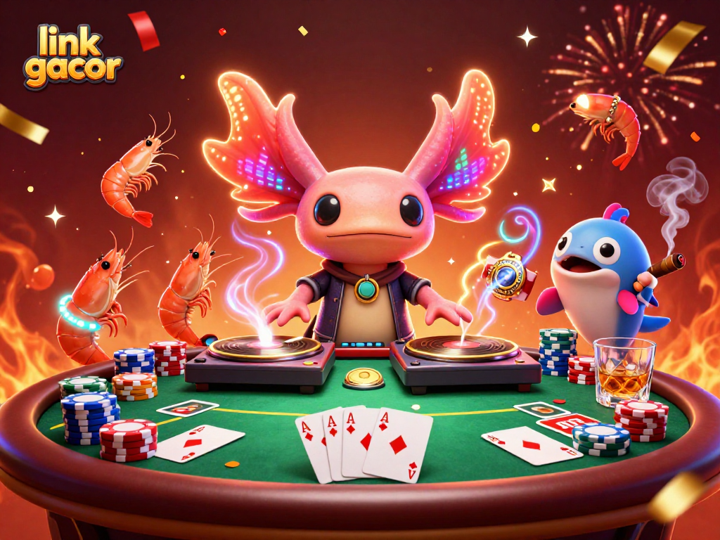 Experience the vibrant atmosphere of a "link gacor" themed poker scene with playful sea creatures.