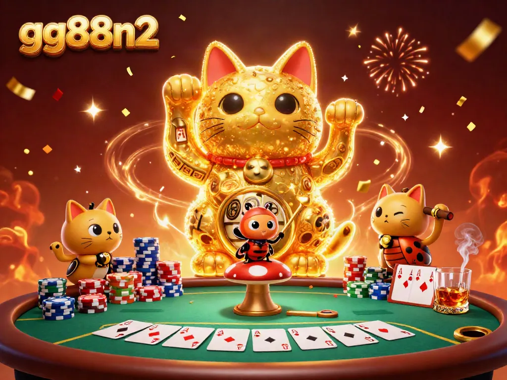 Engage in fun casino games at gg88n2 with colorful poker chips and lucky cat symbols.