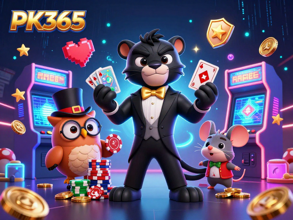 PK365 showcases a charming panther and friends themed around fun gambling activities.