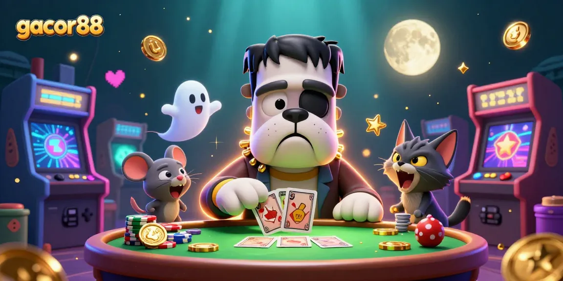 Experience thrilling games at gacor88 with a vibrant 3D casino illustration showcasing a lively gaming scene.