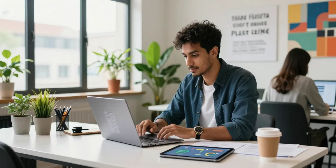 Akin Chaktty working on a business strategy in a modern co-working space.
