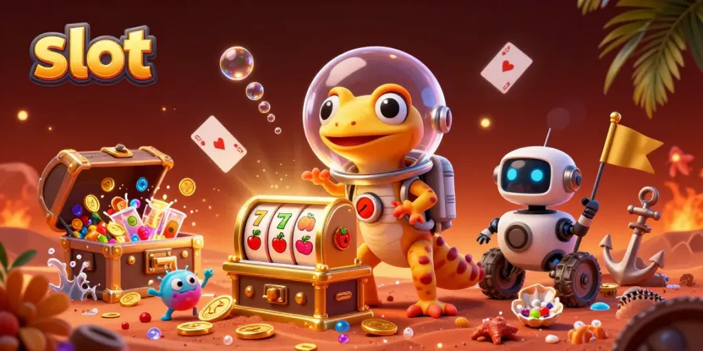 Experience thrilling slot adventures with a Martian gecko discovering a golden casino.