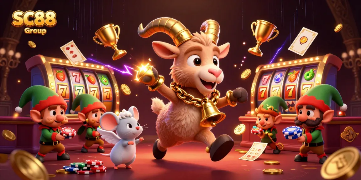 SC88 Group's holiday-themed casino scene with Krampus, angel mouse, and mischievous elf gremlins.