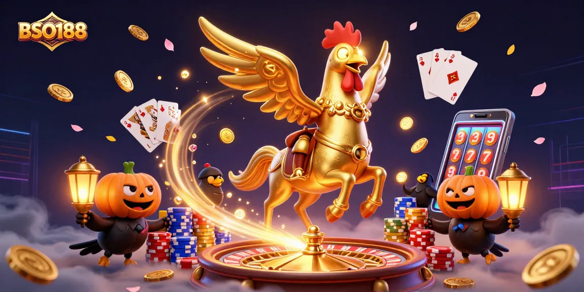 Engage with BSO188 through a lively casino scene filled with golden coins and fun characters.