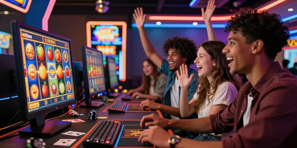 Exciting friends playing slot online games together on a vibrant screen
