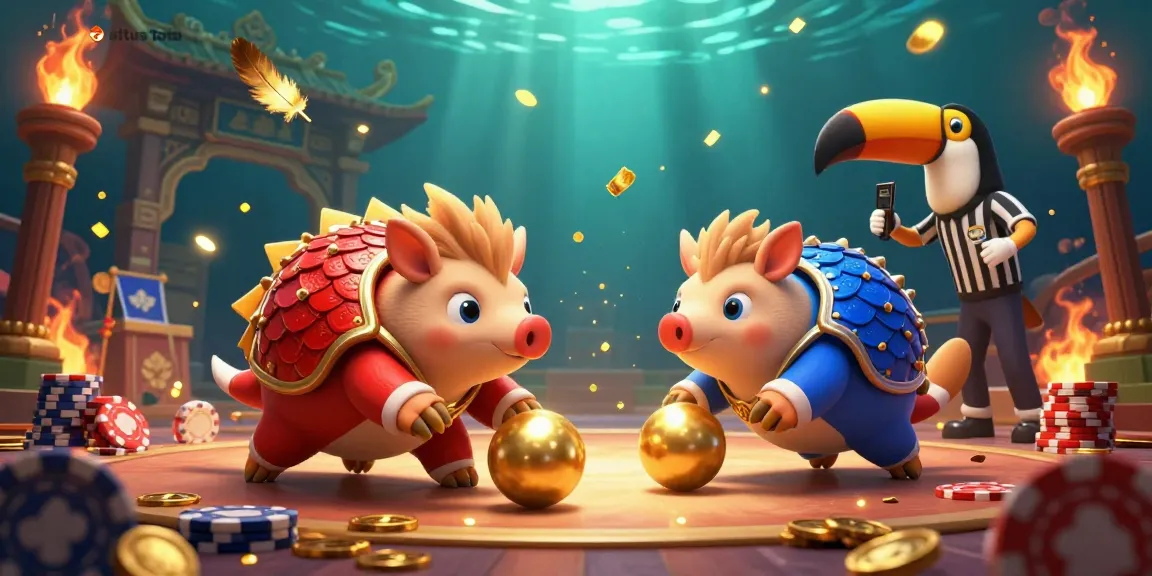This vibrant scene features two pangolins engaging in a thrilling game at situs Toto, surrounded by golden casino elements.