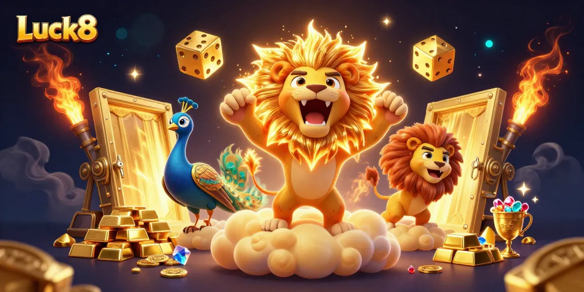Experience Luck8's thrilling gaming action with a vibrant 3D casino scene full of rewards.