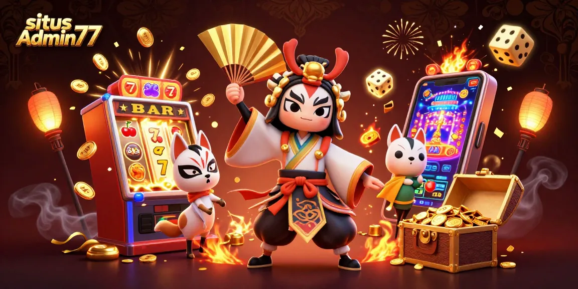 Experience thrilling wins at situs Admin77 with a jackpot explosion and vibrant casino elements.