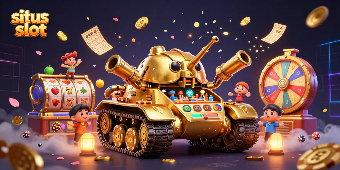 Experience the thrill of situs slot with a vibrant illustration featuring a golden beetle tank casino bursting with action!