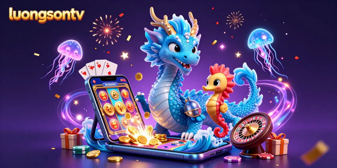 Experience exciting gaming at luongsontv with a vibrant casino scene featuring a water dragon and seahorse knight.