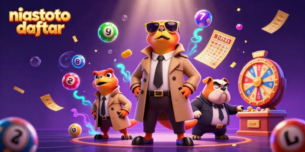 Ruang VIP di kasino dengan tiga raptor dalam jas dan bulldog sebagai penjaga, menampilkan niastoto daftar.
