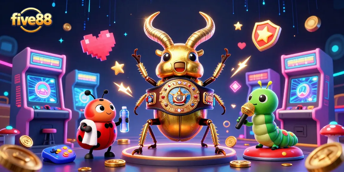 Engage with five88's thrilling casino atmosphere featuring animated characters and exciting gaming elements.