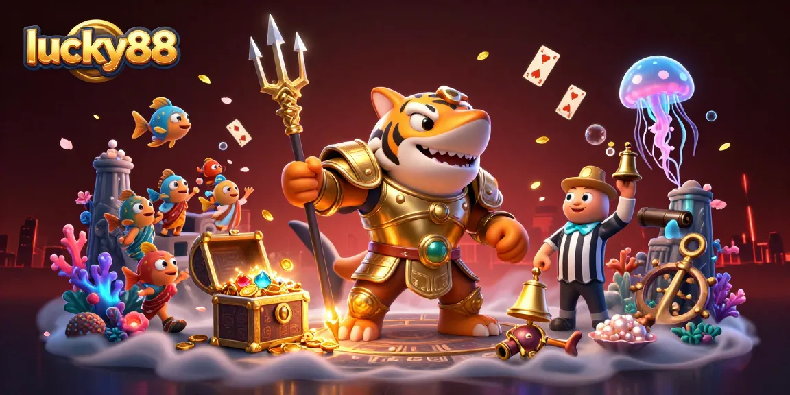 Unleash fun at lucky88 with thrilling underwater casino vibes featuring cartoon characters.