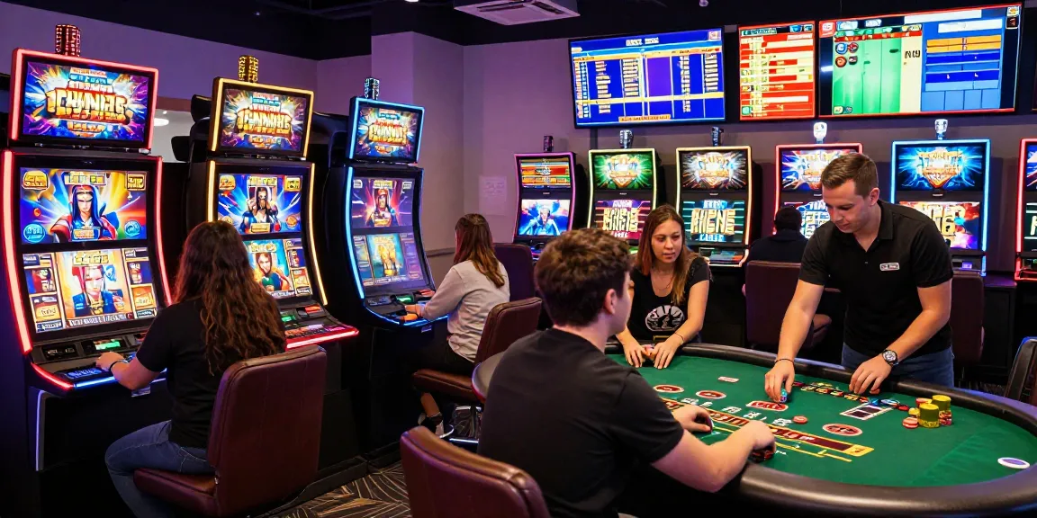Pemain menikmati pengalaman bermain kangbet dengan slot mesin berwarna-warni dan dealer ramah di kasino online.