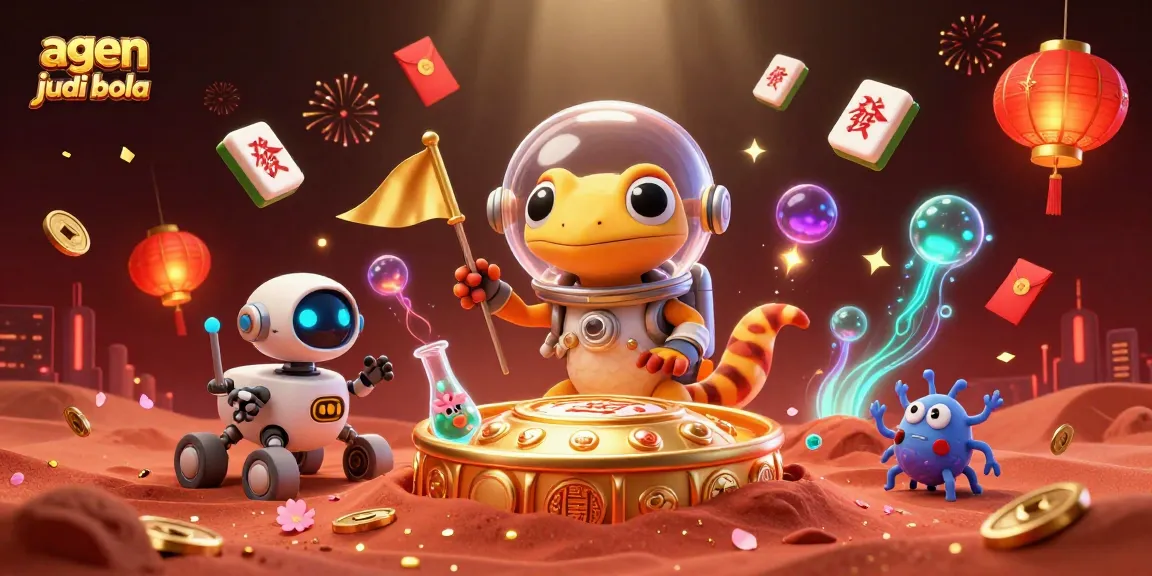 Enjoy exciting winning moments at agen judi bola with a Martian gecko celebrating a golden discovery.
