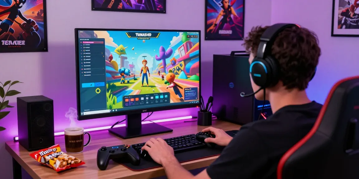 Engaged player enjoying Tunas4D in a vibrant home gaming environment with colorful graphics and gaming accessories.