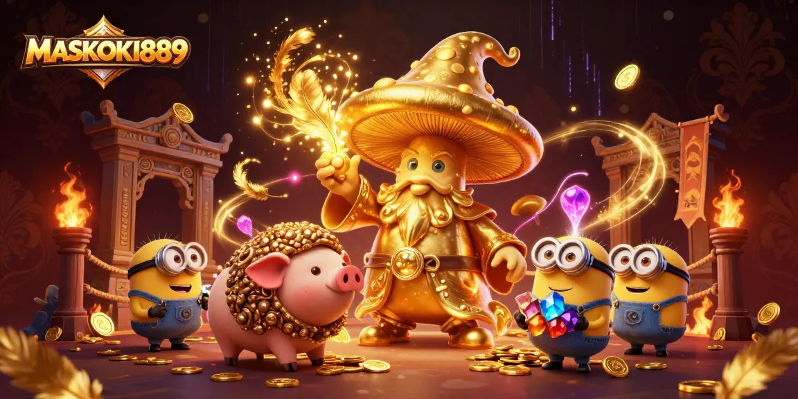 Engage in thrilling gameplay at MASKOKI889 with golden wizard magic transforming treasures.