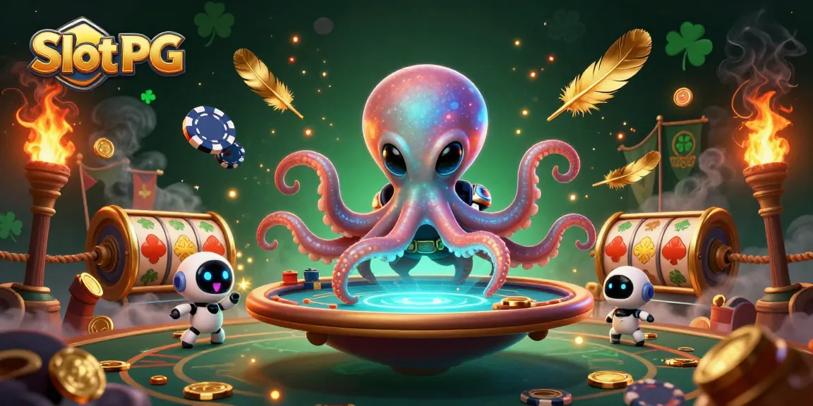 Experience thrilling Slot PG gameplay with a colorful space octopus and robot, enhancing your casino adventure.