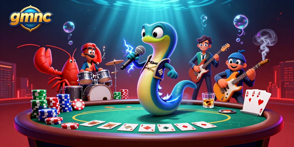 Engaging 3D casino scene featuring gmnc brand with playful electric eel DJ and lively underwater elements.