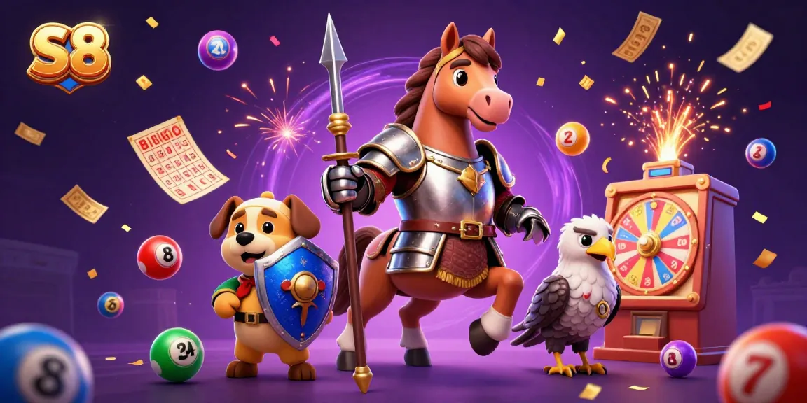 Experience winning with S8: lottery balls, prize wheels, and magical casino energy.