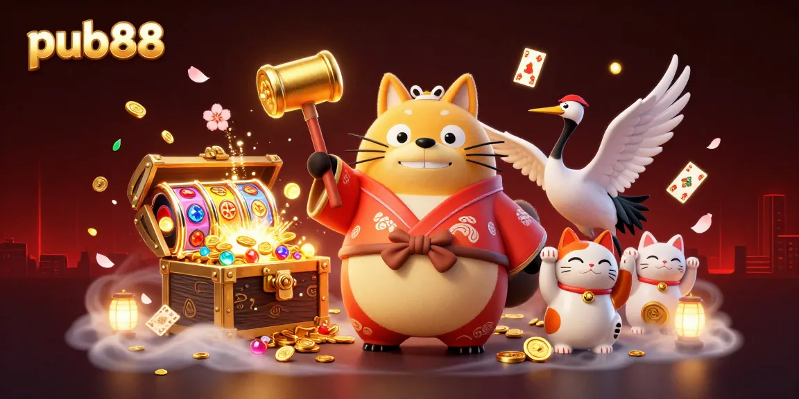 Experience the vibrant excitement of pub88 with cheerful characters amidst a casino adventure.