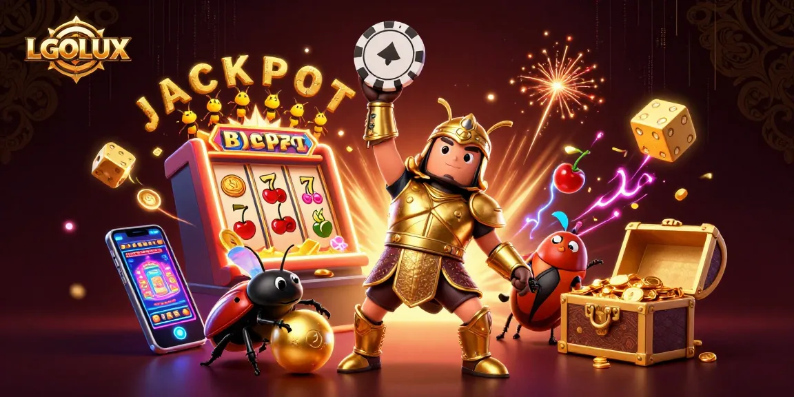 Experience the thrill of LGOLUX with a vibrant 3D beetle scene showcasing jackpot excitement.