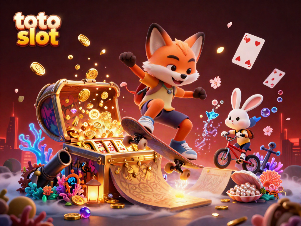 Menggali peluang toto slot dengan ikon pemenang bertumpuk di ruang penuh warna dan aksi.