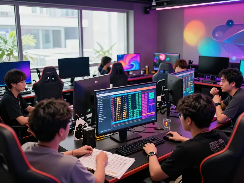 Engaging Togel community at a modern gaming lounge discussing rajabandot results and dream interpretations.