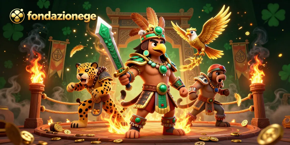 Experience thrilling wins with fondazionege, showcasing dynamic scenes of Aztec warriors in the casino.