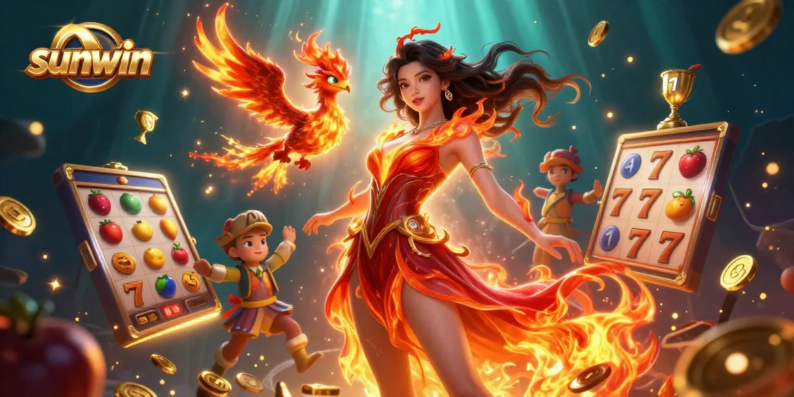 Experience exciting wins with sunwin in this vibrant 3D casino scene filled with slot games.