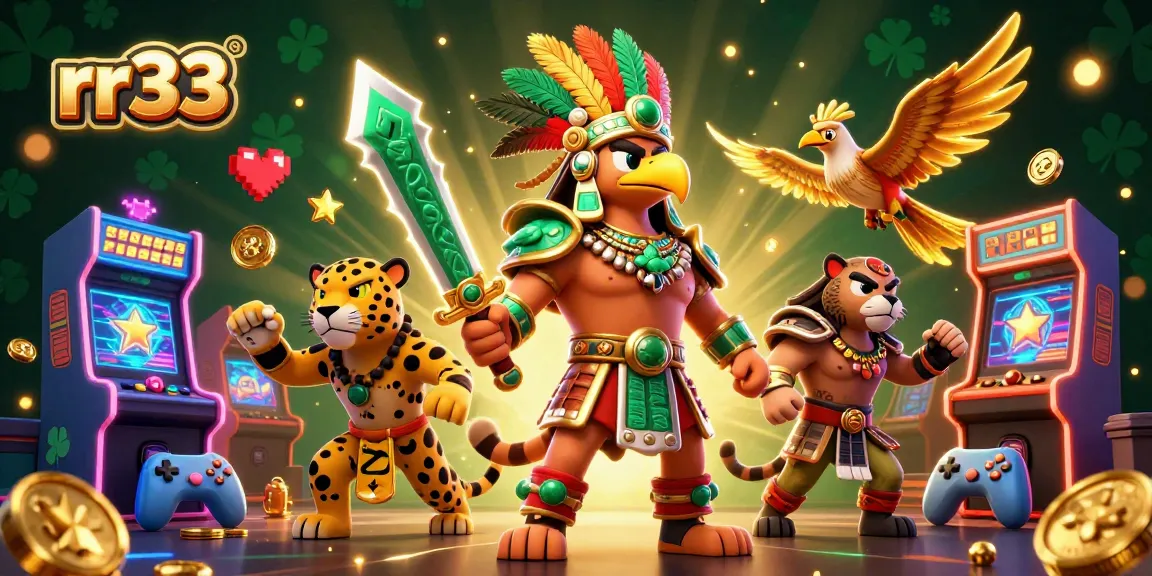 Engage with rr33 casino experience featuring Aztec warriors and gaming elements in a vibrant scene.