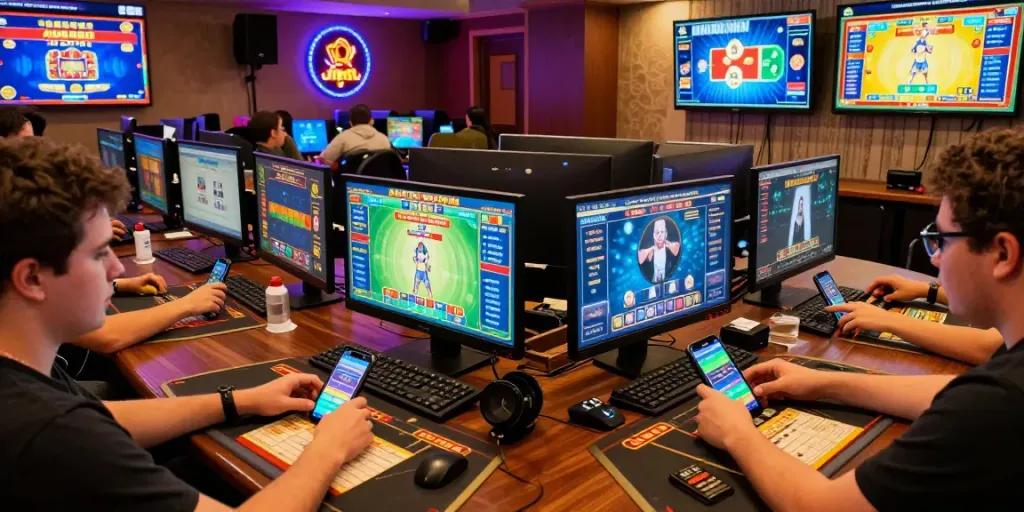 Pengguna bermain ratutogel dengan antusias, layar permainan dan slip taruhan terlihat jelas.