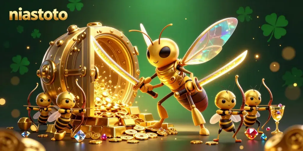 Experience niastoto's vibrant casino adventure with a golden hornet samurai in action-packed illustration